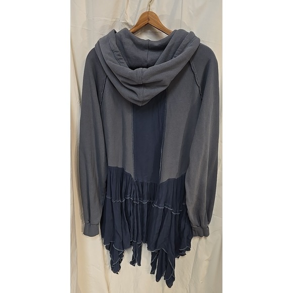 Free People Moon Dust Cardi Blue Hooded Lagenlook Sweatshirt M Boho Grunge - Picture 6 of 7